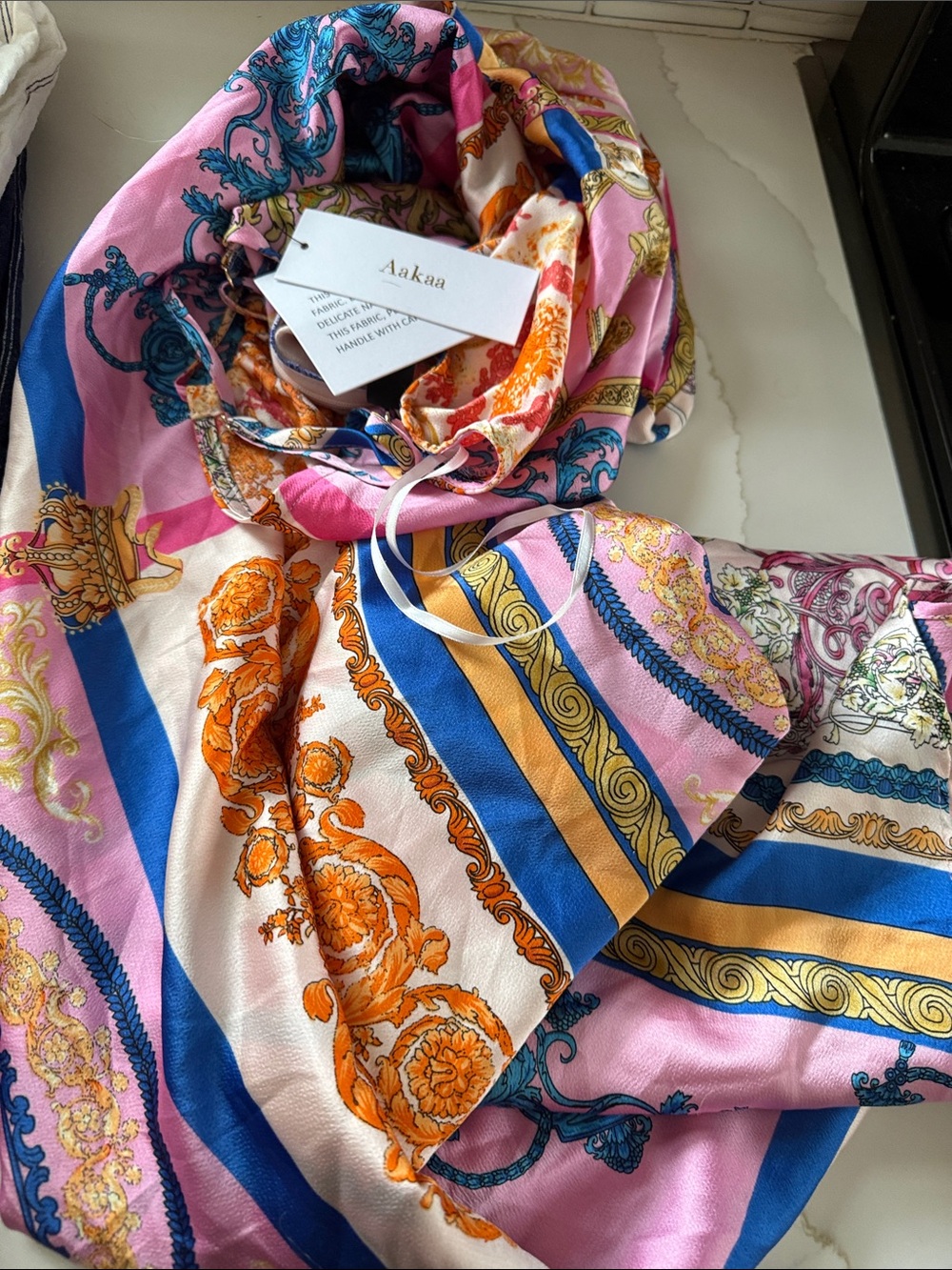 Aakana Pink, Blue & Gold Baroque Print Scarf dress - Picture 2 of 6